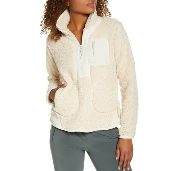 Zella Tops - Zella Faux Shearling Pullover 1/2 Zip Fleece Beige